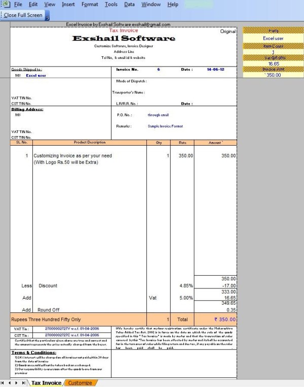 Exshail Tax Invoice