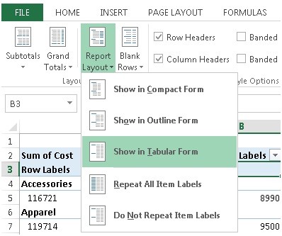 Excel Pivot Table Report Layout