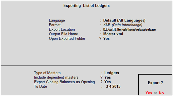 Exporting List of Ledgers
