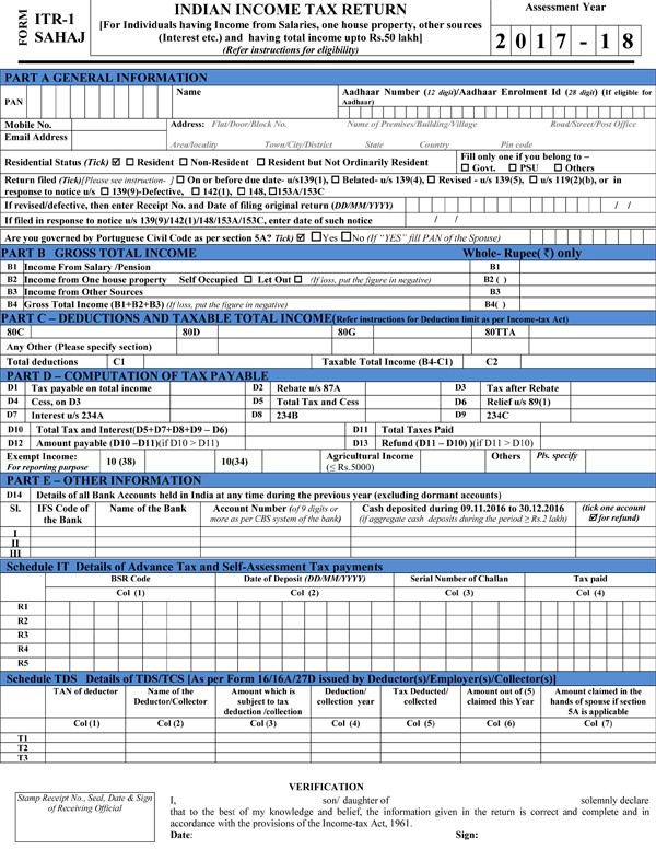 Income Tax Forms Income Tax Forms Ay 2017 18