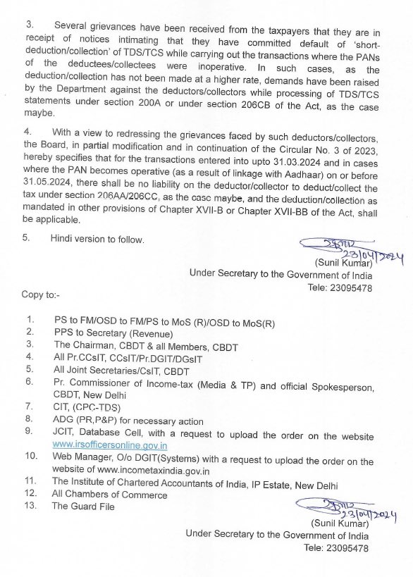 CBDT Extends PAN-Aadhaar Link Deadline Until 31st May 2024