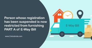 Person whose registration has been suspended is now restricted from furnishing PART A of E-Way Bill