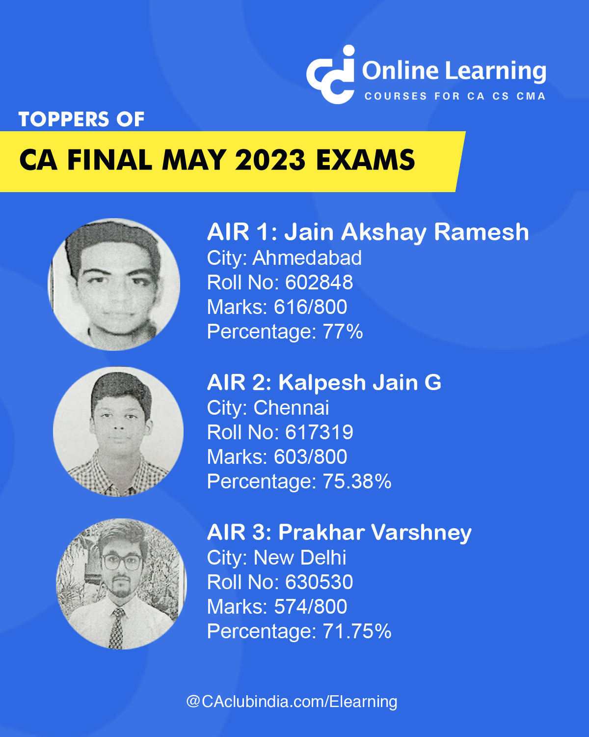 Toppers of CA Final Examination held in May 2023 Toppers of CA Final Examination held in May 2023
