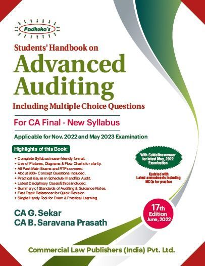Students Handbook On Advance Auditing book by CA G. Sekar CA B. Saravana Prasath for CA Final Group I