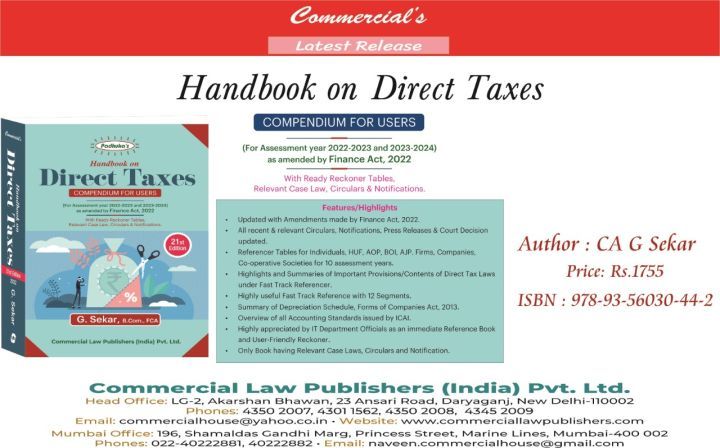 Handbook On Direct Taxes book by CA. G. Sekar for Professional