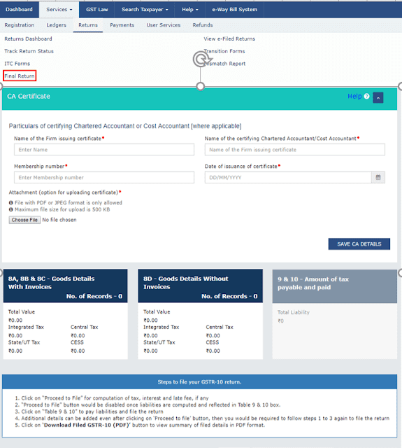 Filing of Final Return Form GSTR-10