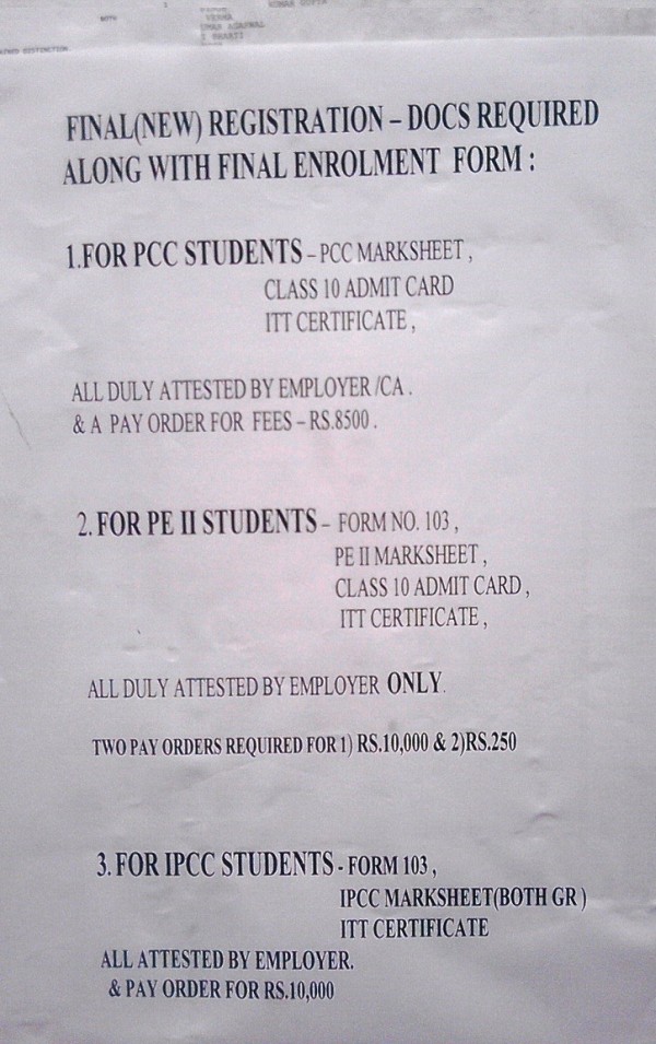 Notice for Enrolment of CA Final (New) PCC / IPCC / PE2