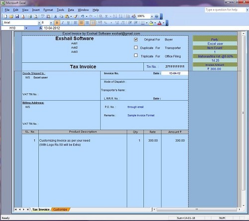 Exshail Tax Invoice format in Excel