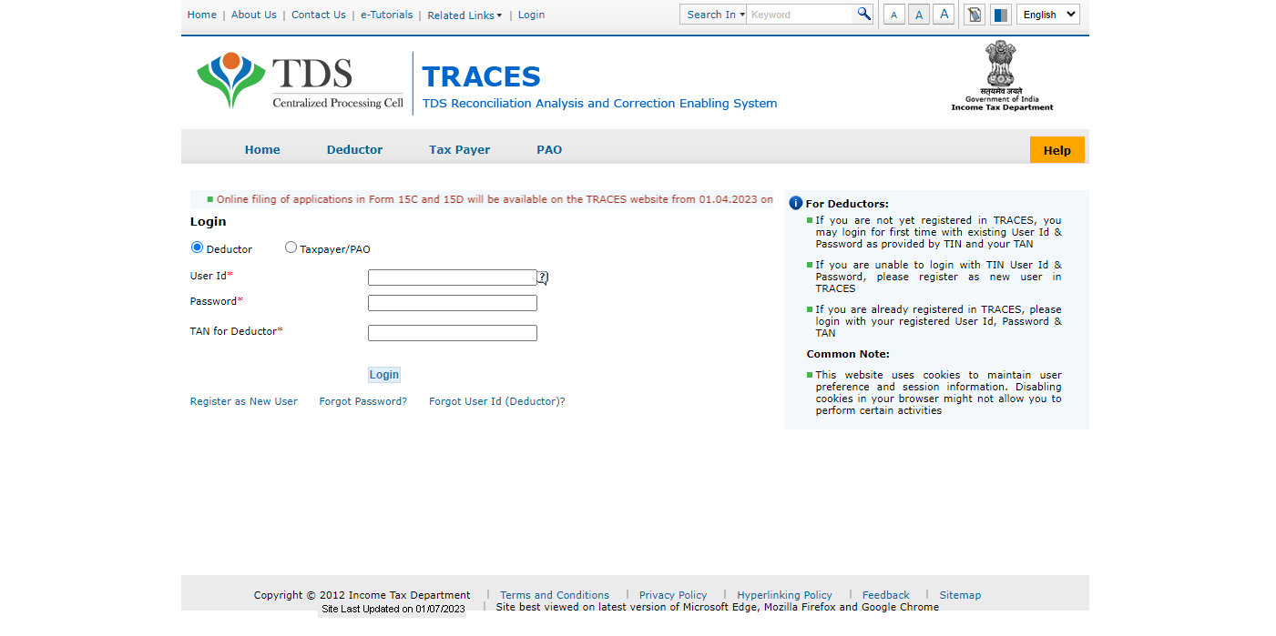 Log in to TRACES
