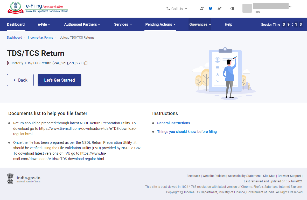 Proceed to 'Upload TDS Form' and click on the 'Let's Get Started' option.