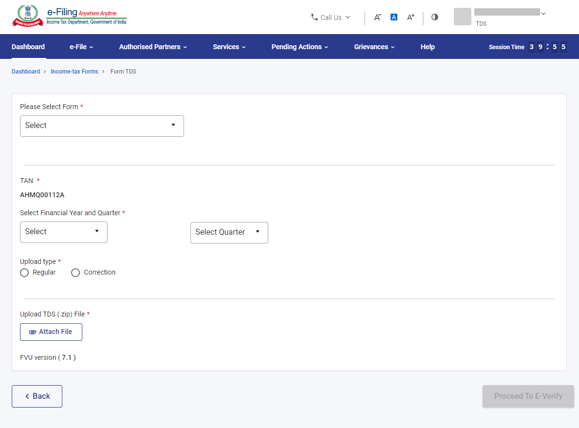 Enter the necessary details related to the TDS form. Click on 'Proceed to e-Verify' to complete the process.