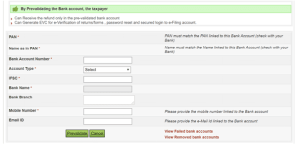 Pre-validation of Bank Account