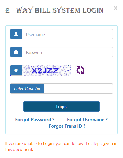 E-way Bill System Login 