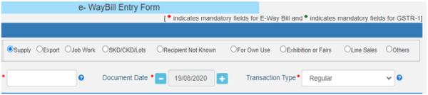 Eway Bill Entry Form