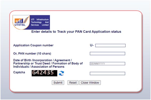 Enter the Application Coupon Number or your Existing PAN