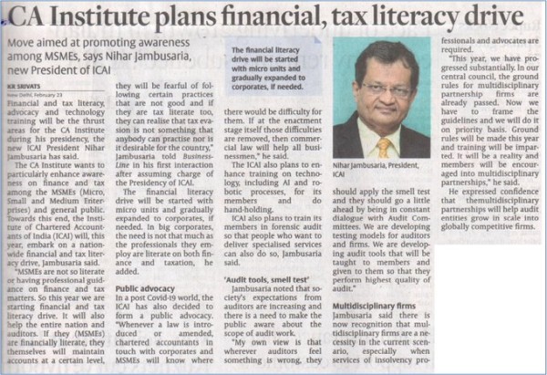 ICAI plans nationwide financial and tax literacy drive