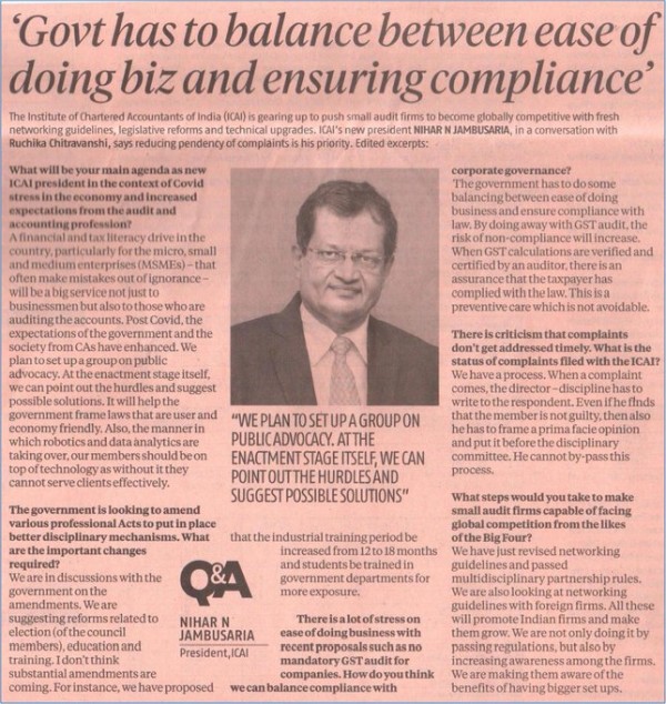 Reducing pendency of complaints is priority: ICAI president Jambusaria