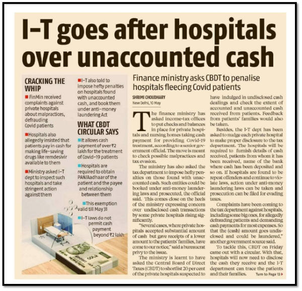CBDT clarifies that no directive issued to hospitals for disclosing cash they receive