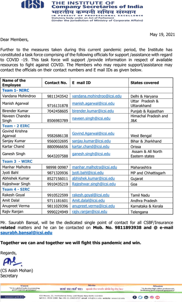 ICSI constitutes a task force to provide support to members amid COVID-19