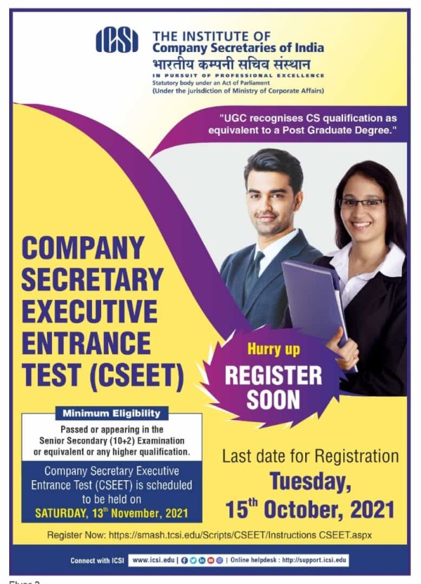 Registration open for CSEET to be held on 13th November 2021