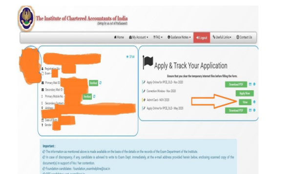 Click on link in front of Admit Card