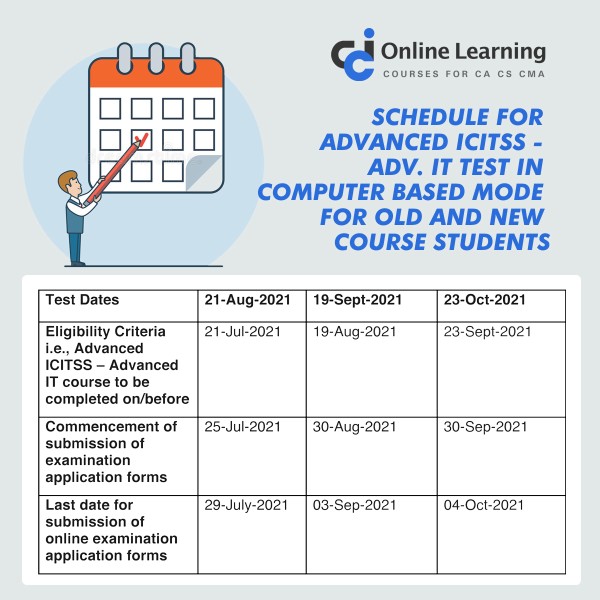 Schedule for Advanced ICITSS - Adv. IT Test that will be conducted from August to October 2021