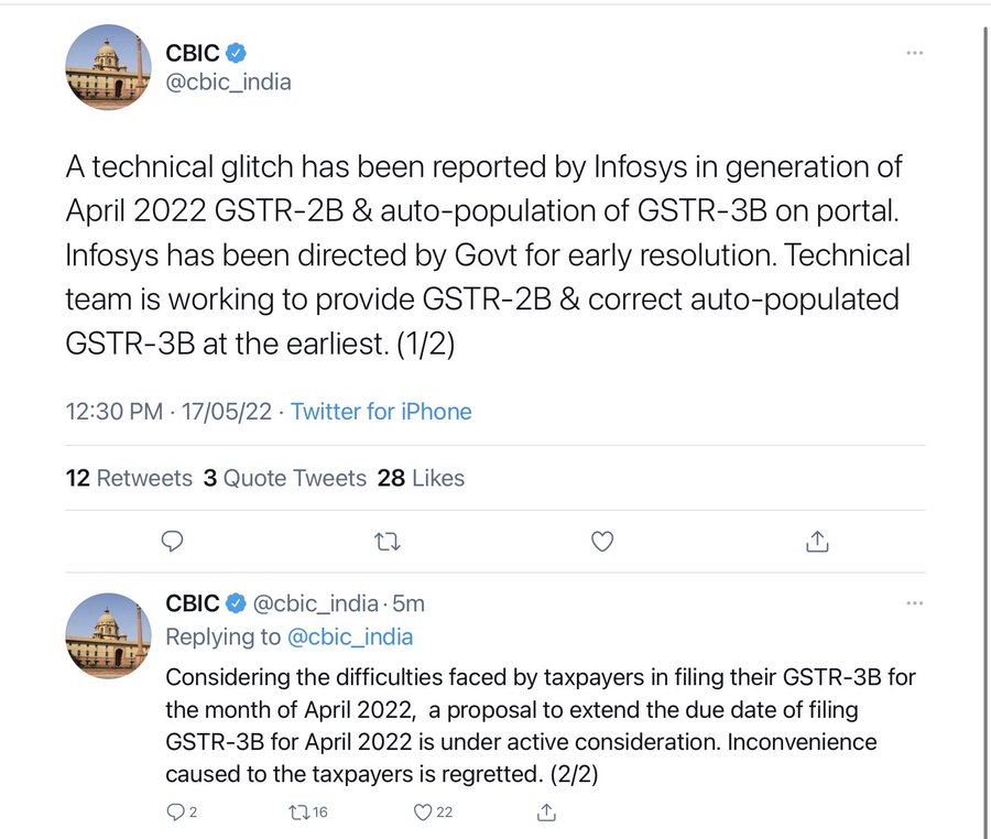 CBIC directs Infosys to sort glitch in generation of April 2022 GSTR-2B