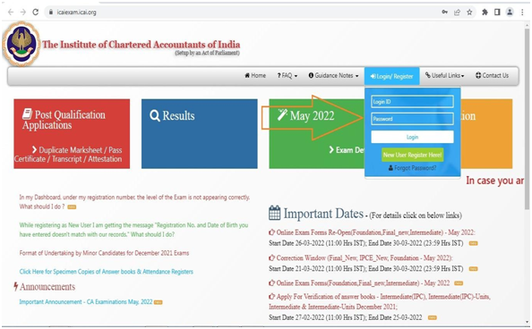  Login using your Login ID(Registration Number) and password