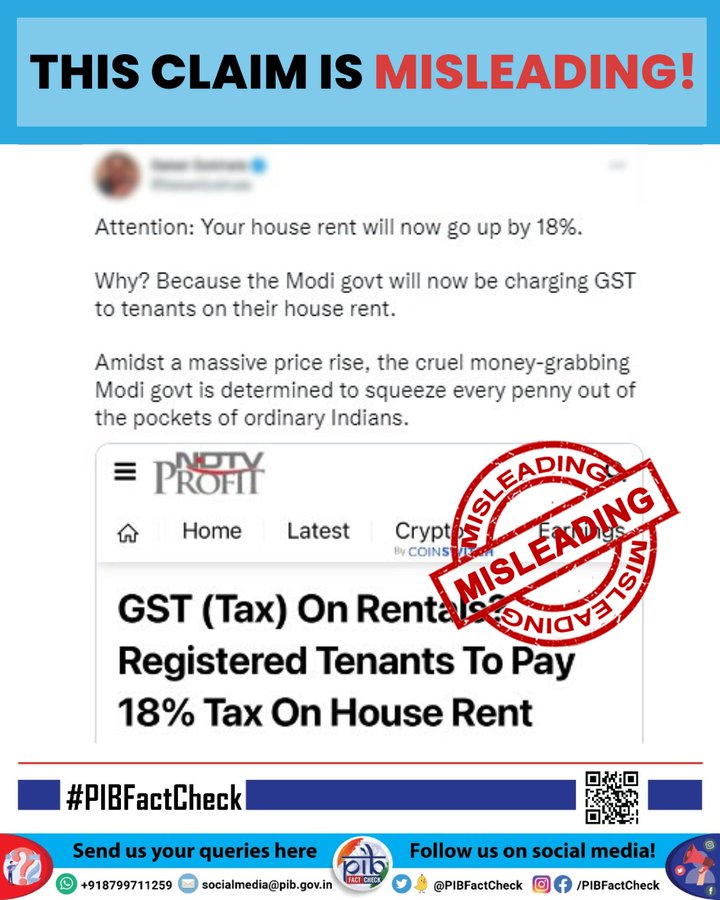 Claim of 18% GST on house rent for tenants is misleading