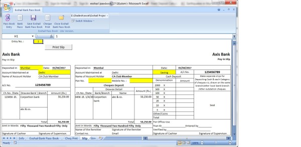 Exshail Bank Deposit Slip