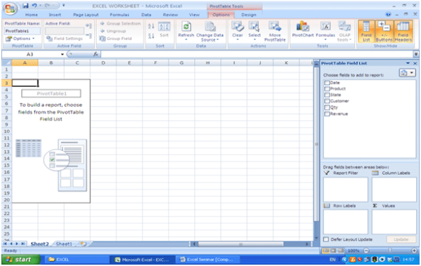 Pivot Table Field List Task Pane will be displayed