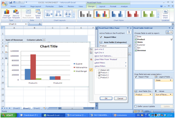 Filter and view chart just for Product 1 & Product 2