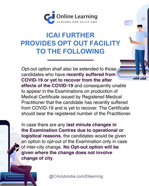 ICAI extends Opt Out Facility to candidates who have recently suffered from COVID-19 or yet to recover from the after effects of COVID-19