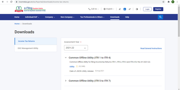 Download the appropriate Income Tax Return Preparation Utility