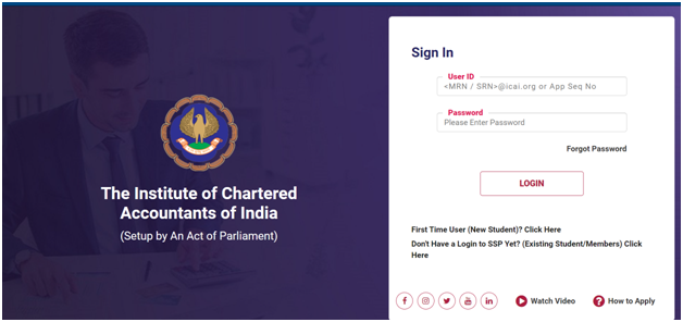 Logging in to ICAI SSP Portal