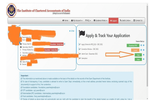 Click on link in front of Admit Card