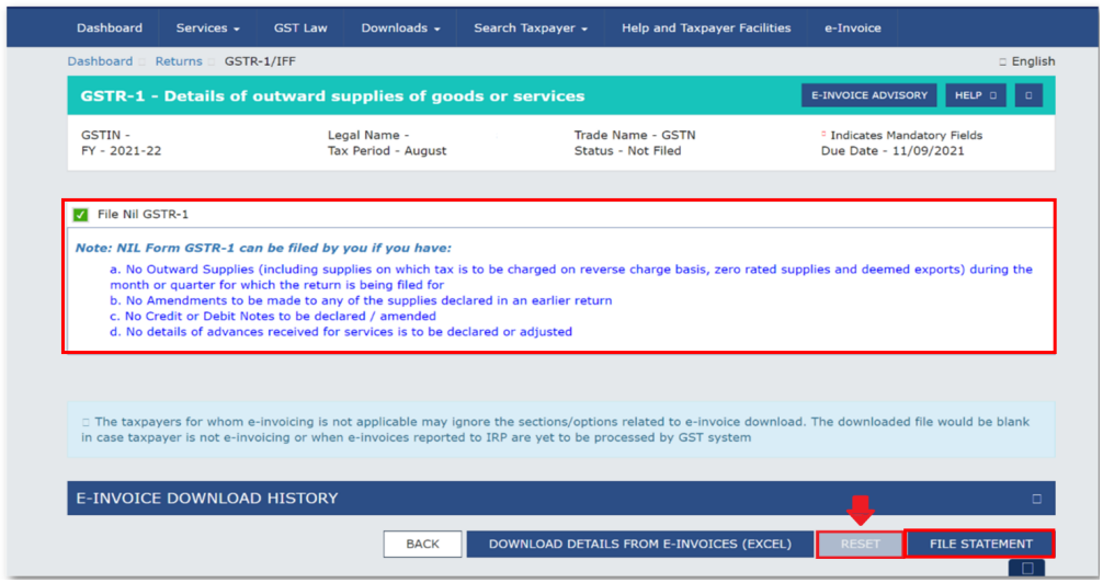 Select File NIL GSTR-1 checkbox