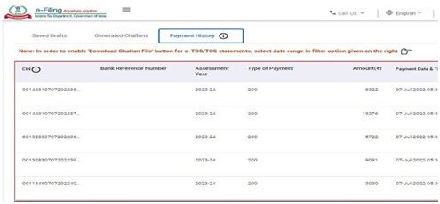 Click on Payment History tab