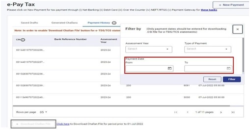 Payment date range (From to To) in Filter