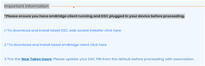 Download the Software by clicking on Point No1 and Point No2 and Clicking on Associate DSC on this screen