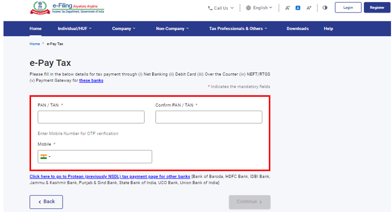 Enter PAN and mobile number to verify through OTP