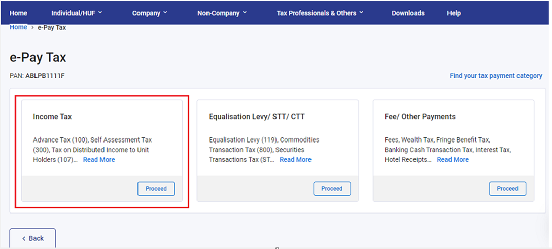 Select income tax head and proceed