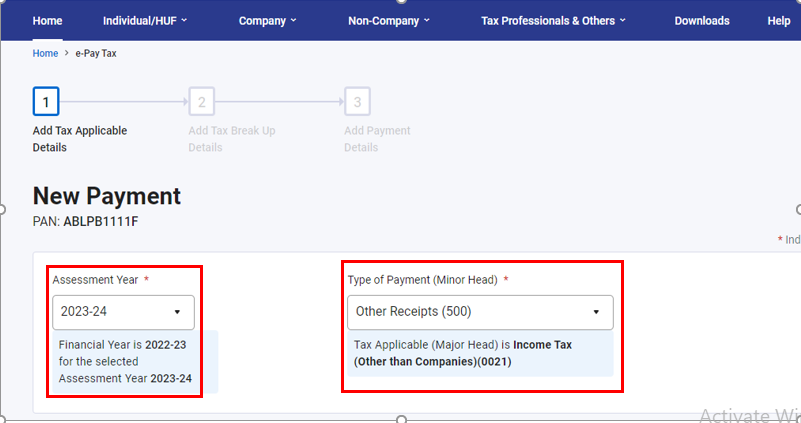 Select AY 2023-24, Type of Payment (Minor Head) - Other Receipts (500)