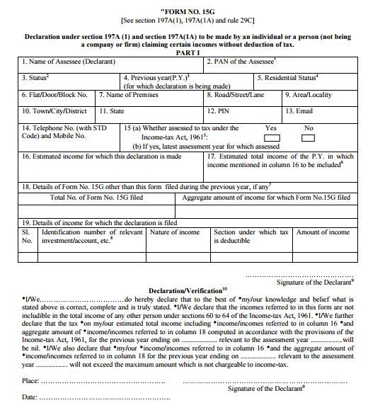 Form No.15G Format