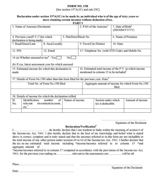 Form No.15H Format