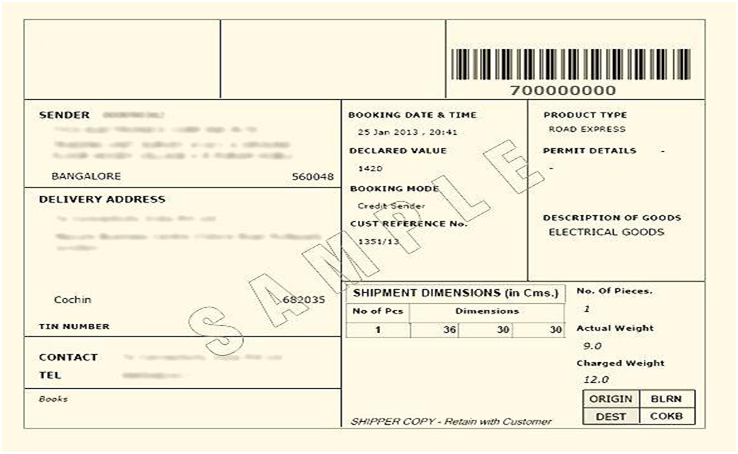 SAMPLE OF CONSIGNMENT NOTE