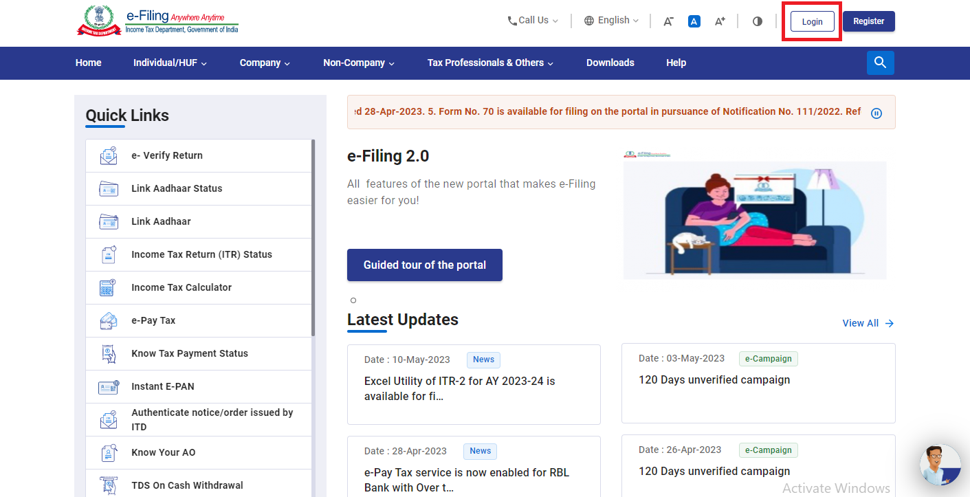 Log in to the e-Filing portal