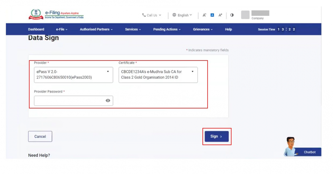 Select the DSC provider and the certificate you want to register