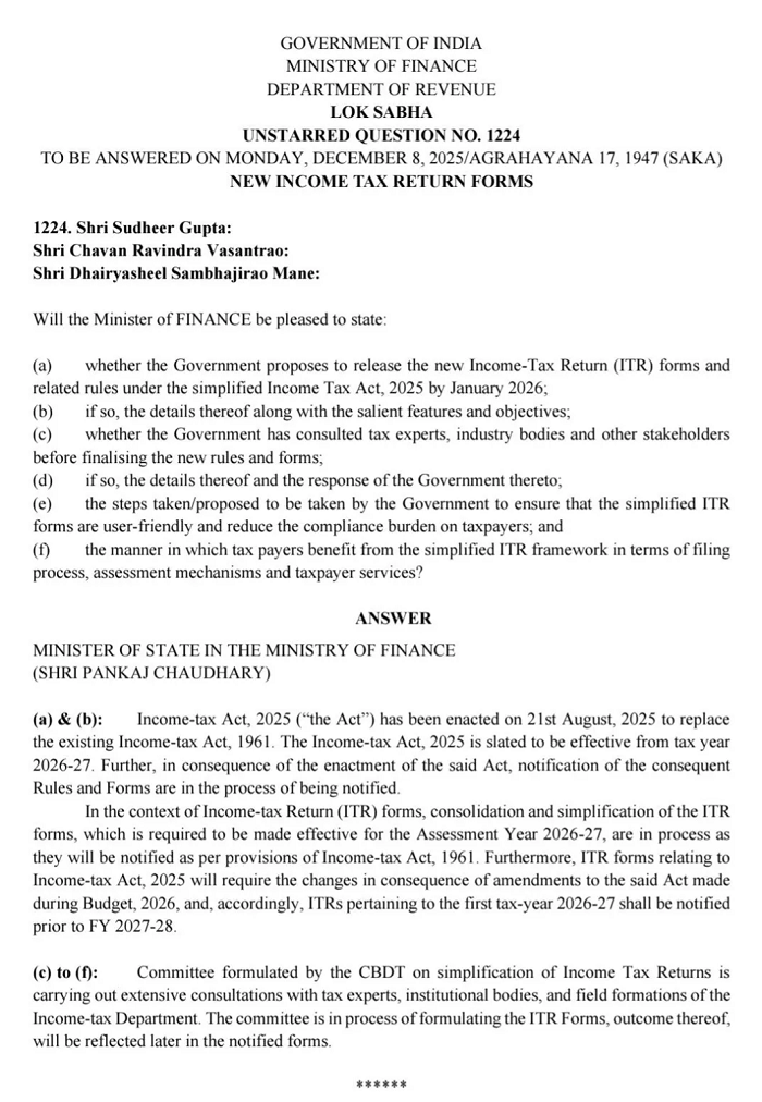 New ITR Forms to Be Issued Before 2027-28