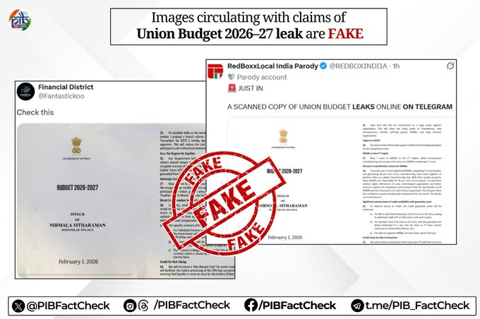 Fake Union Budget 2026-27 Leak on Telegram, PIB Fact Check Clarifies